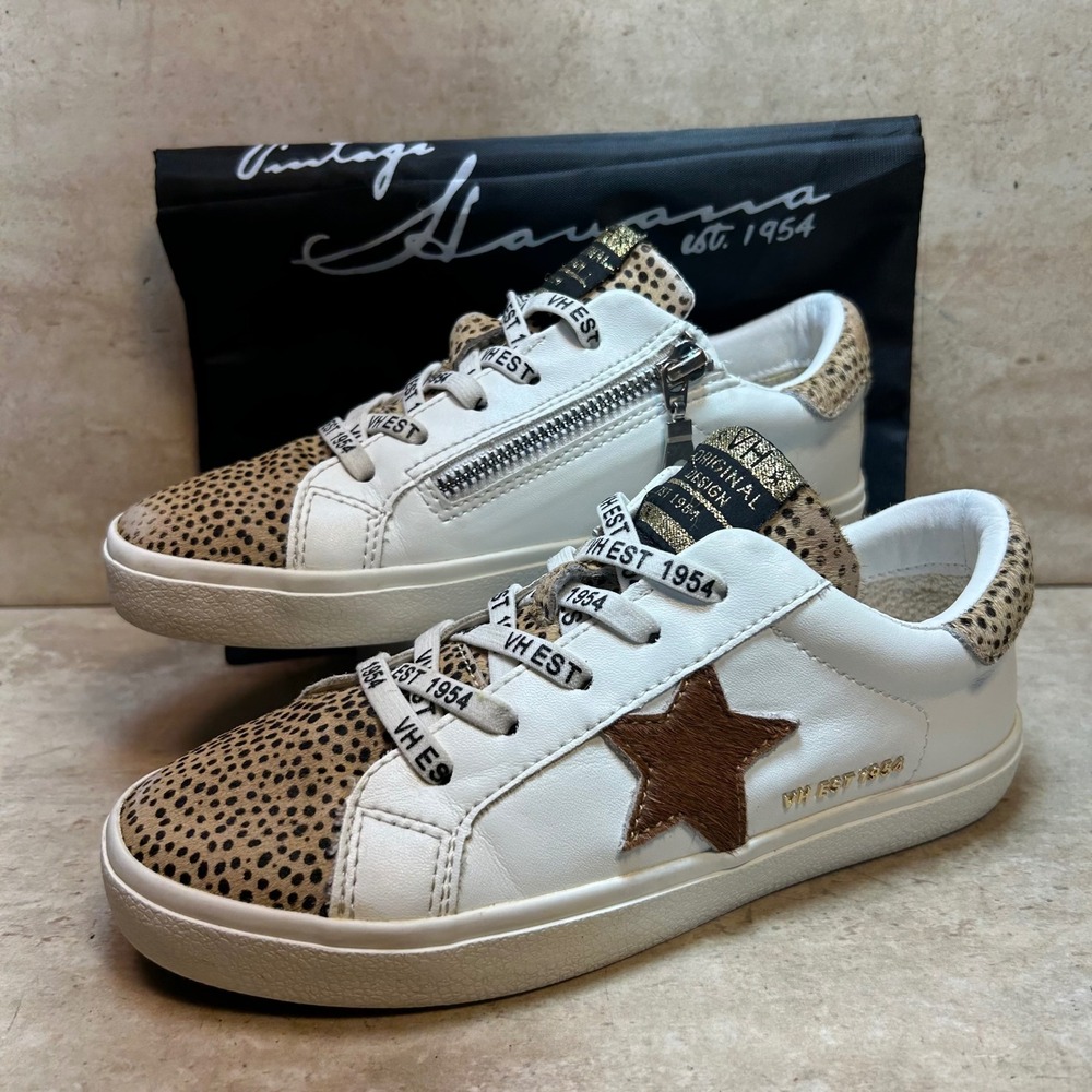 Vintage Havana Kids Ninaley VHK-3.5 White Leopard Star Zip Sneakers‎ Size 3.5